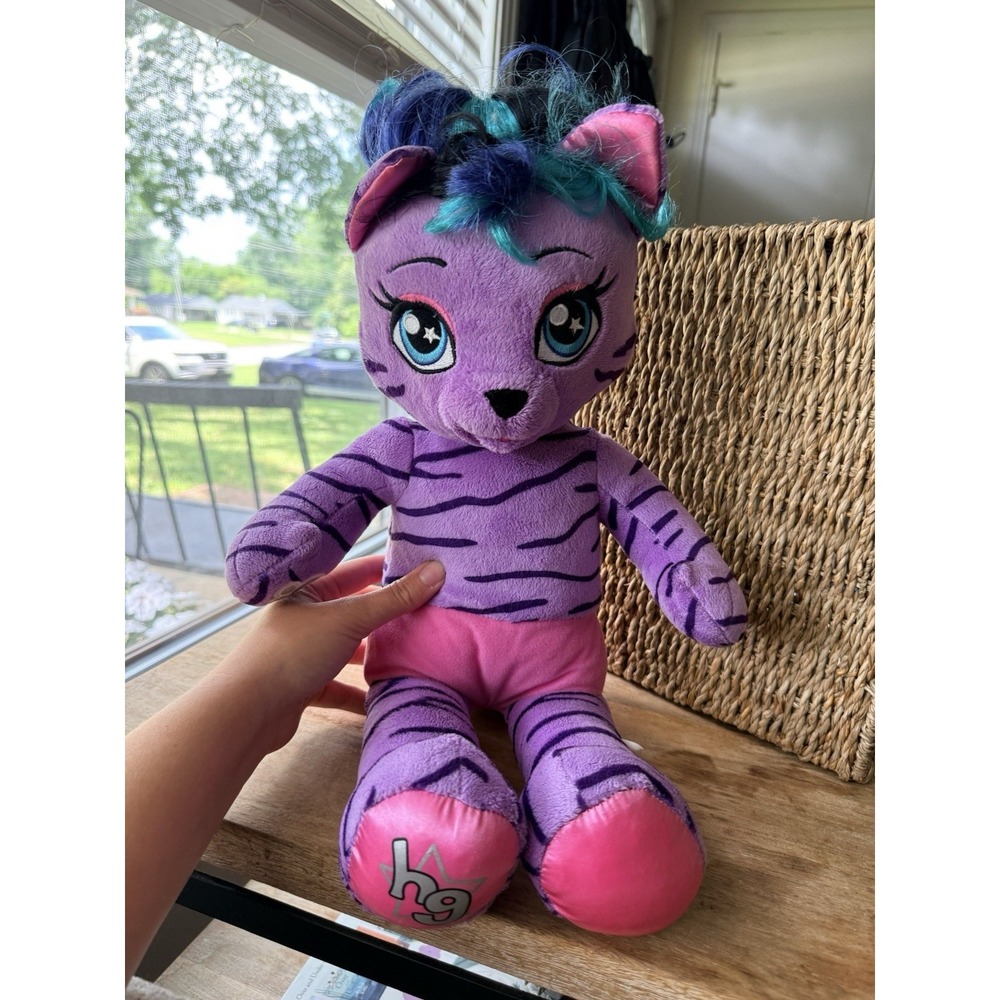 Build A Bear Honey Girls HG Teegan Plush Purple Tiger Cat Stuffed Animal 21"